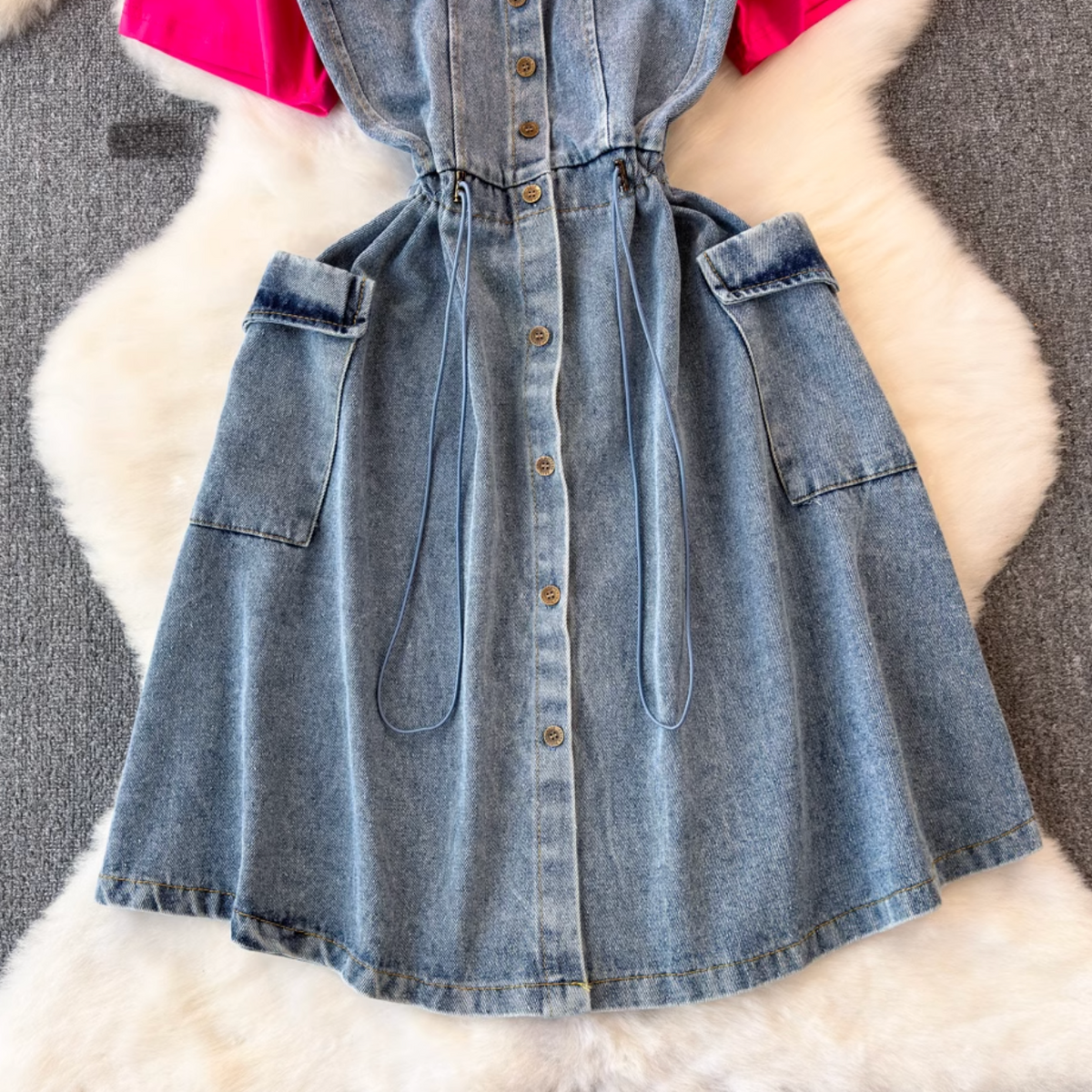 Faux Two-pieces Denim Patchwork Dress