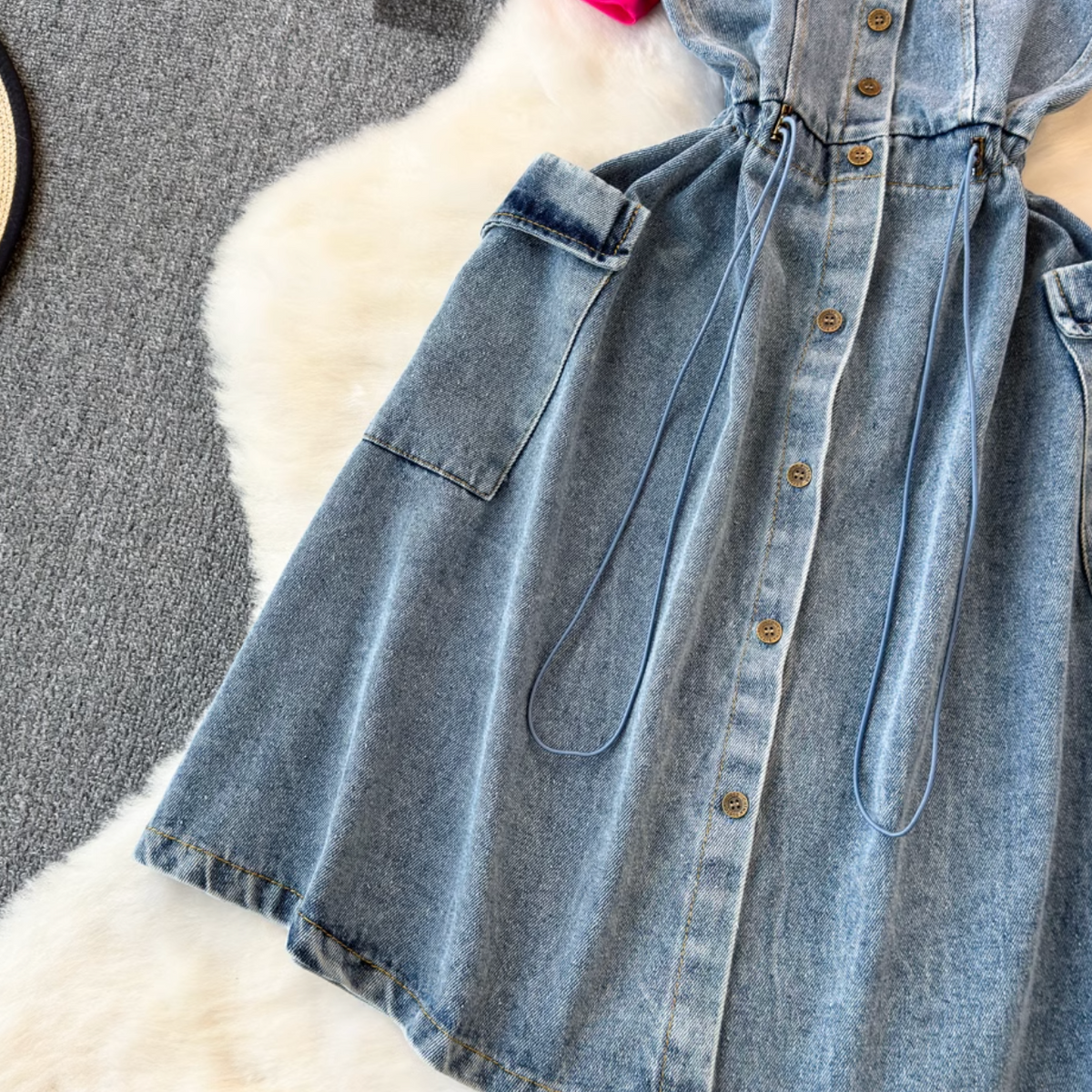 Faux Two-pieces Denim Patchwork Dress
