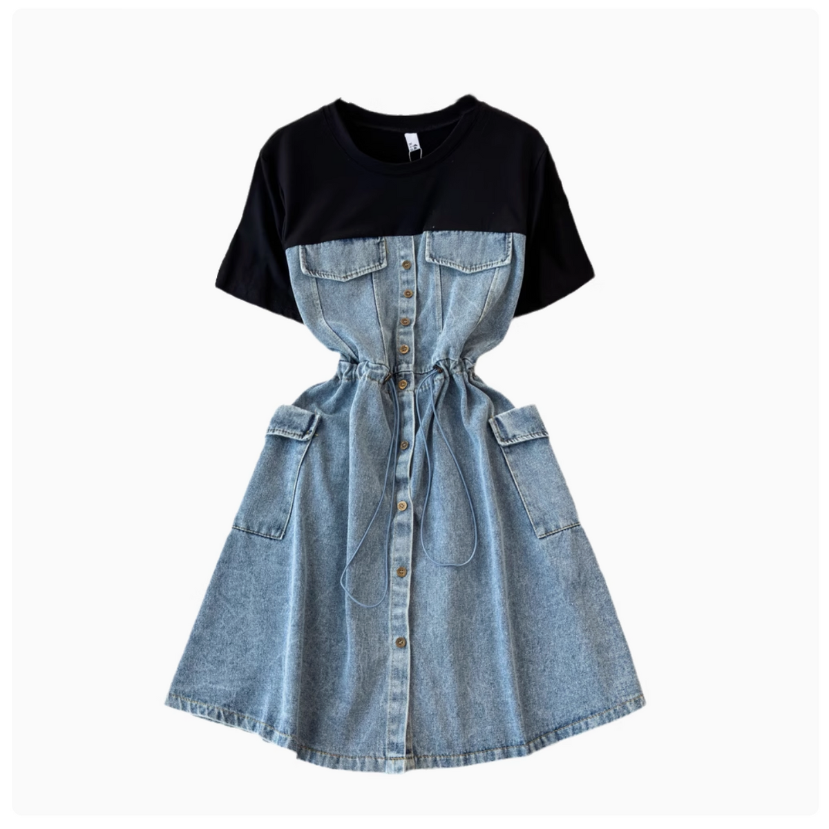 Faux Two-pieces Denim Patchwork Dress