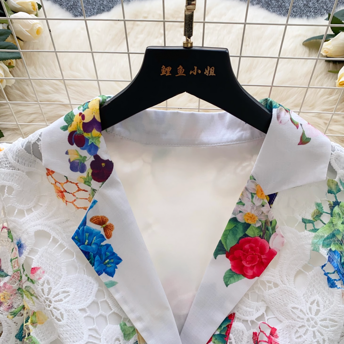 Suit Collar Floral Dress with Belt