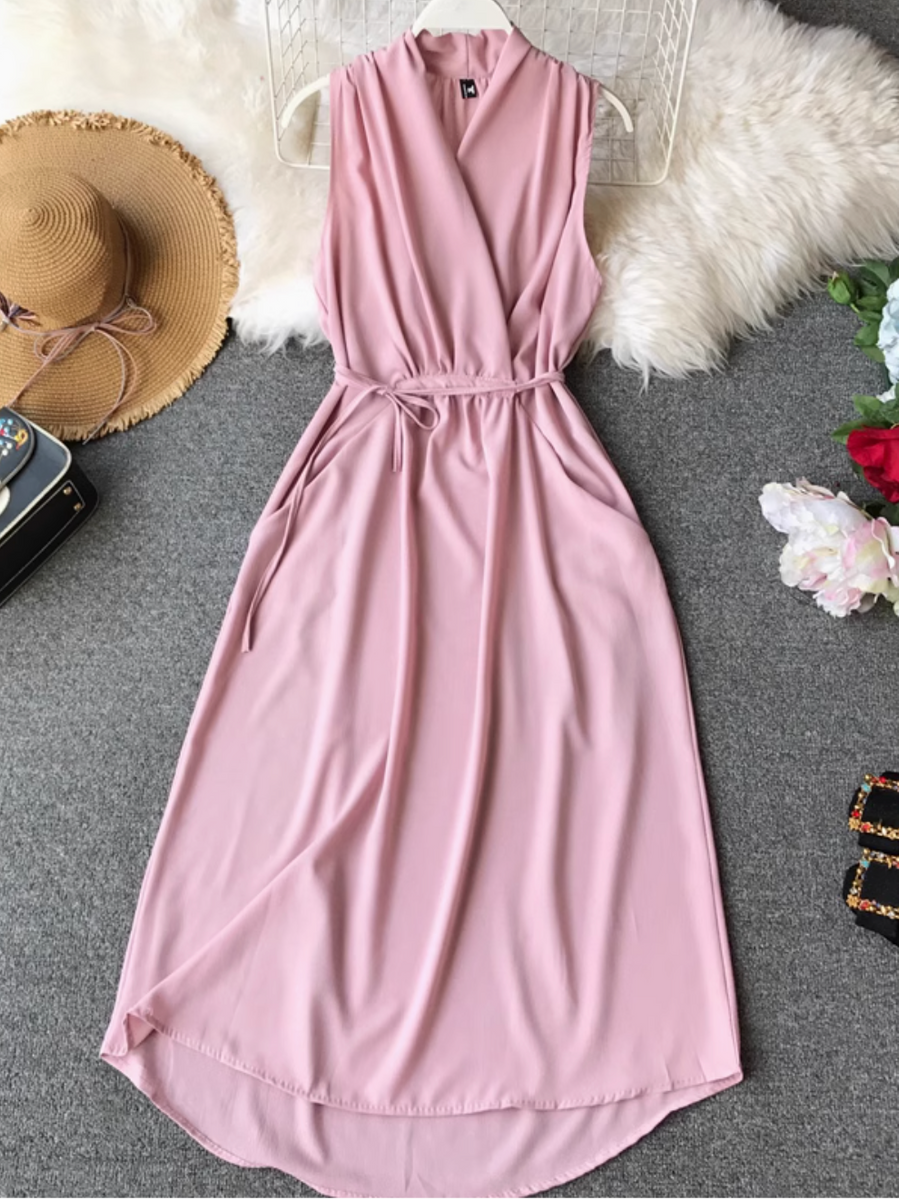 Simple Design V-neck Chiffon Dress
