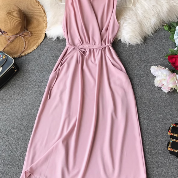 Simple Design V-neck Chiffon Dress