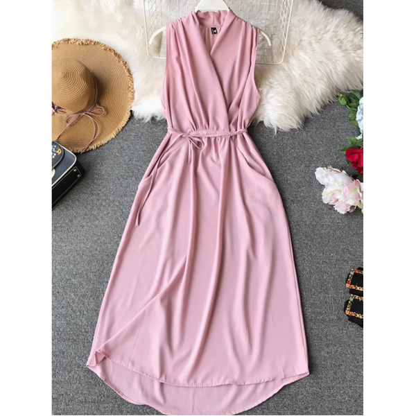 Simple Design V-neck Chiffon Dress