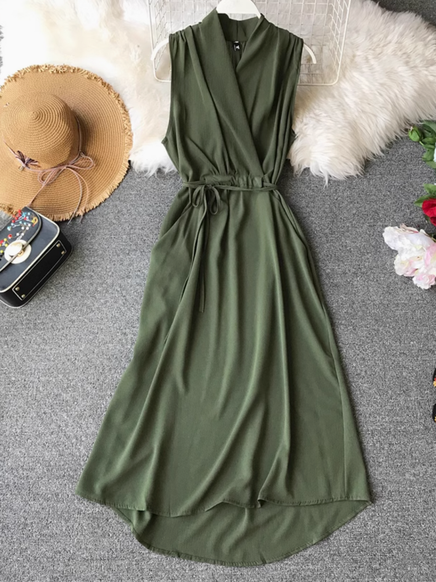 Simple Design V-neck Chiffon Dress
