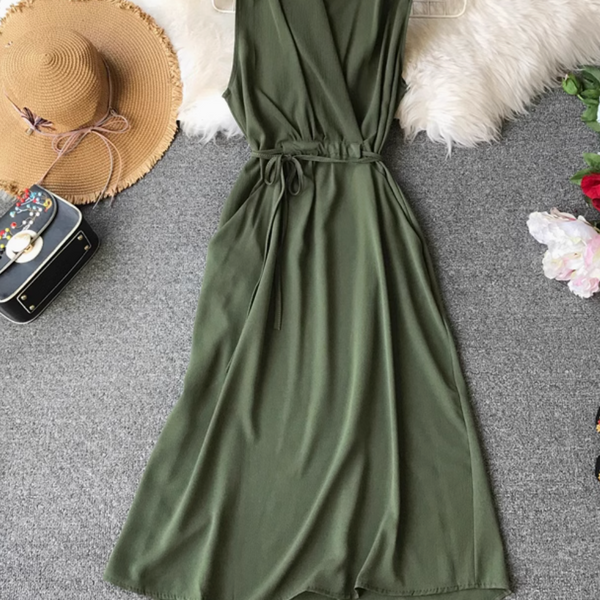 Simple Design V-neck Chiffon Dress
