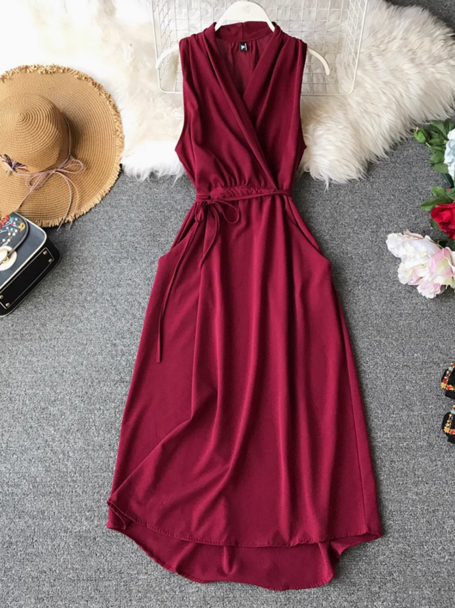 Simple Design V-neck Chiffon Dress
