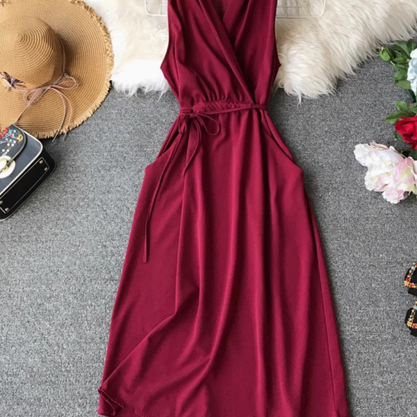 Simple Design V-neck Chiffon Dress