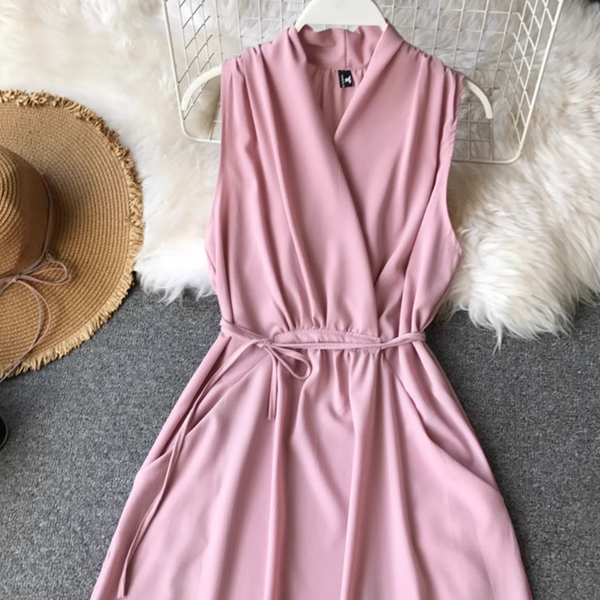 Simple Design V-neck Chiffon Dress