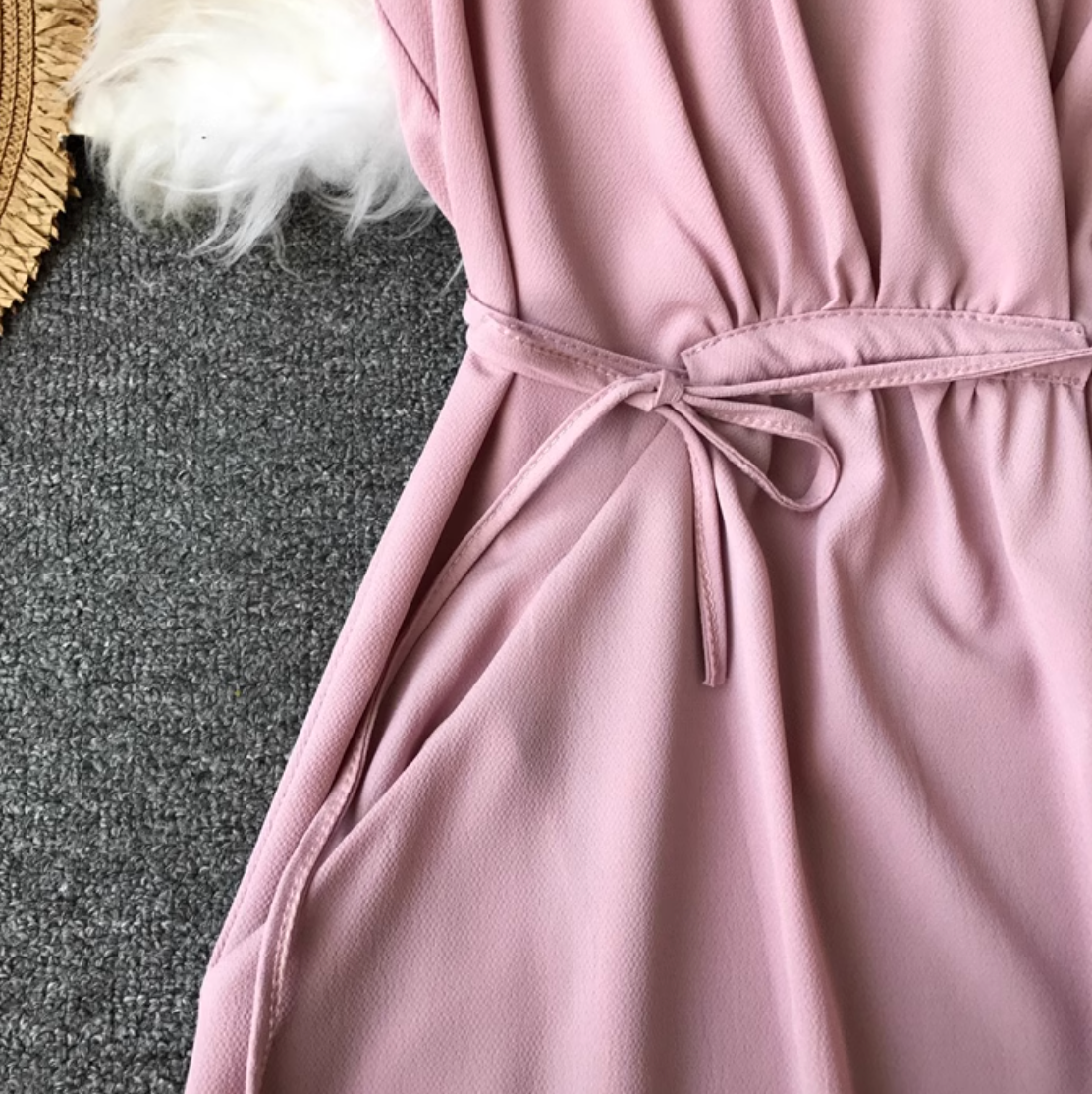 Simple Design V-neck Chiffon Dress