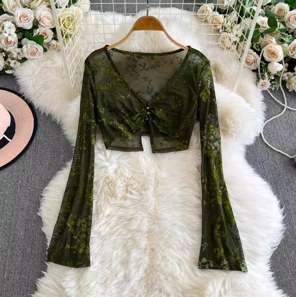 Mesh Shawl & Floral Slip Dress 2Pcs