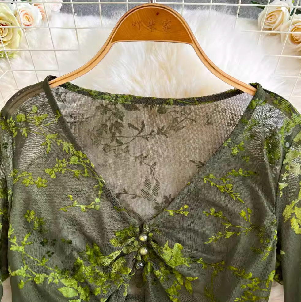 Mesh Shawl & Floral Slip Dress 2Pcs