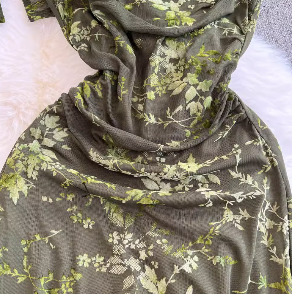 Mesh Shawl & Floral Slip Dress 2Pcs
