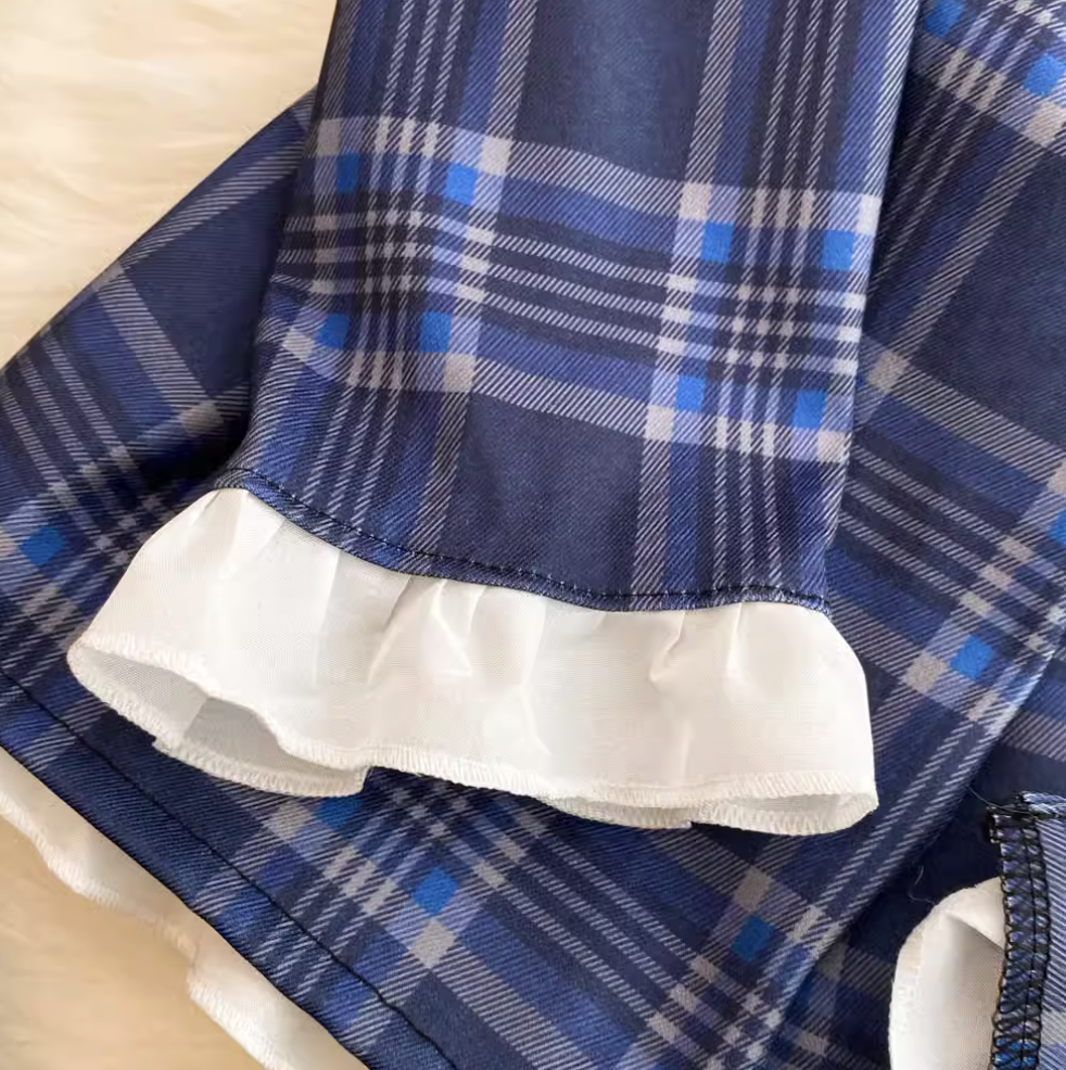Ruffled Lace Trim Plaid Dress