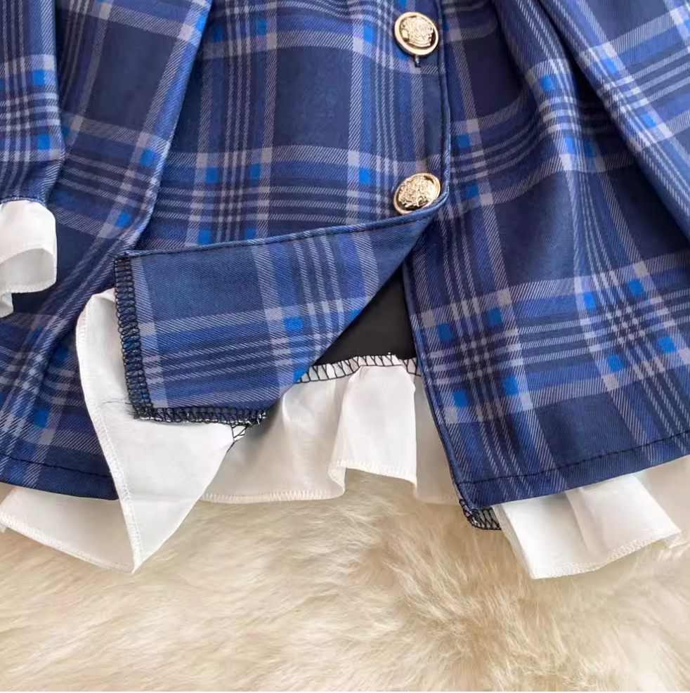 Ruffled Lace Trim Plaid Dress