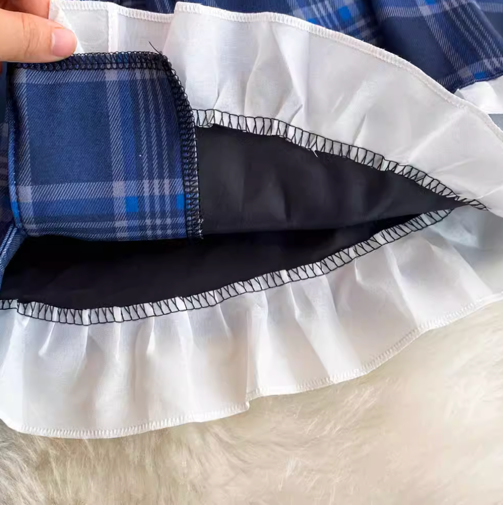 Ruffled Lace Trim Plaid Dress