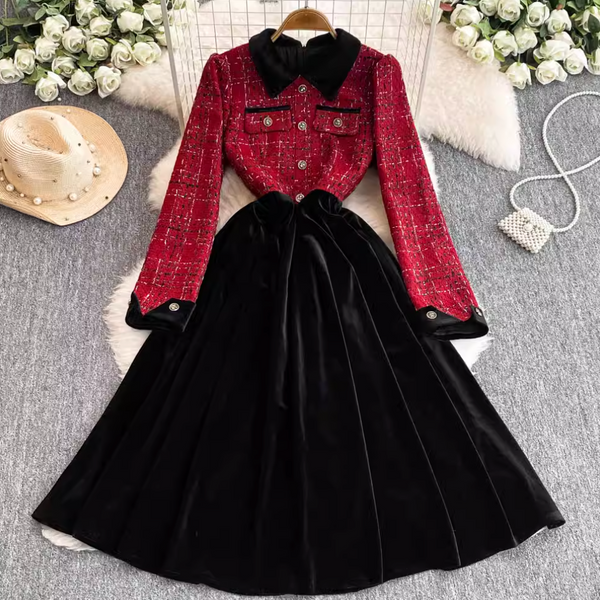 French Style Suede Patchwork Dress