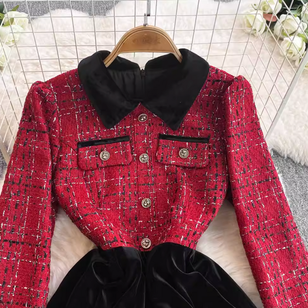 French Style Suede Patchwork Dress