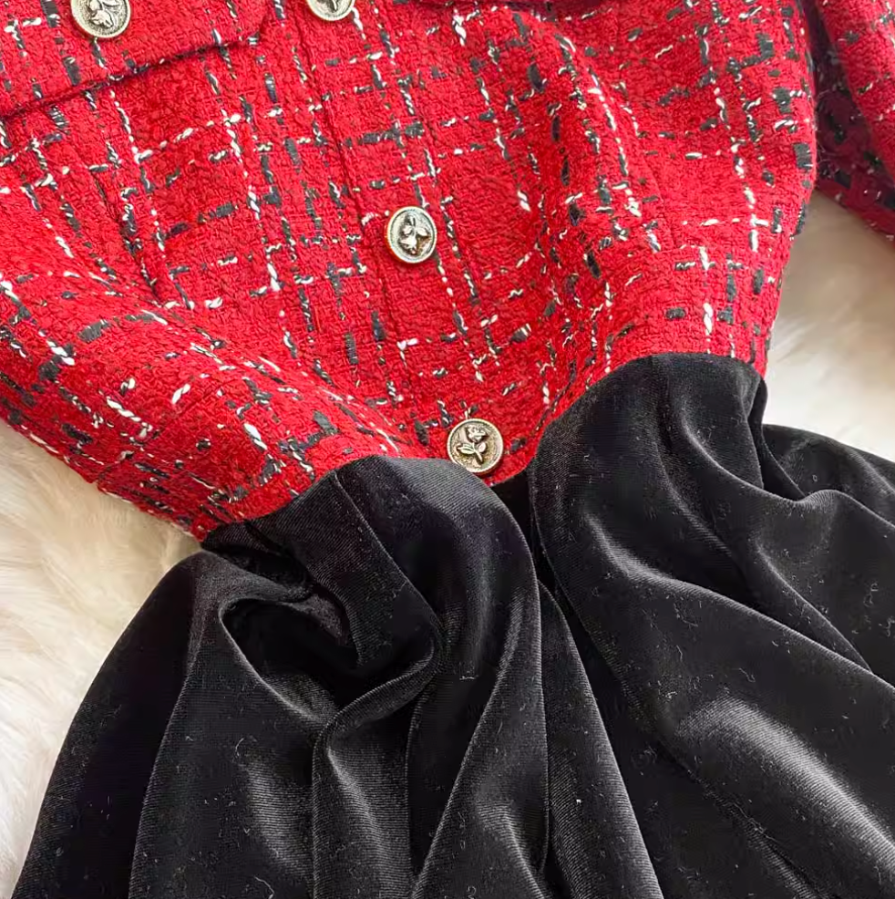French Style Suede Patchwork Dress