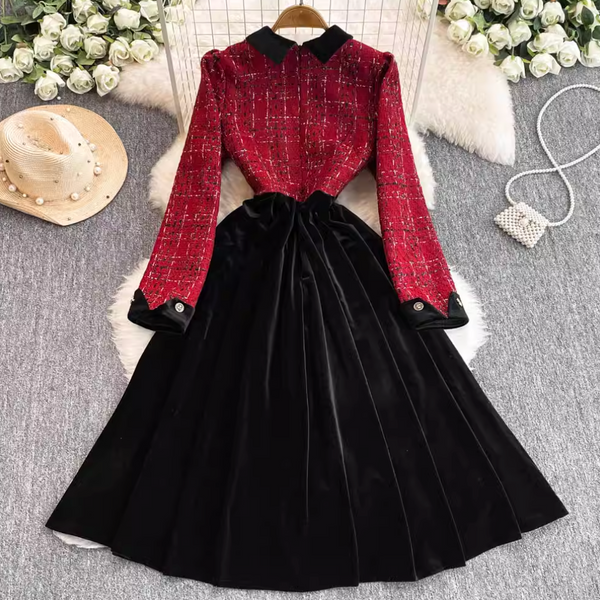 French Style Suede Patchwork Dress
