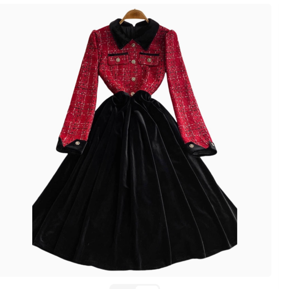French Style Suede Patchwork Dress