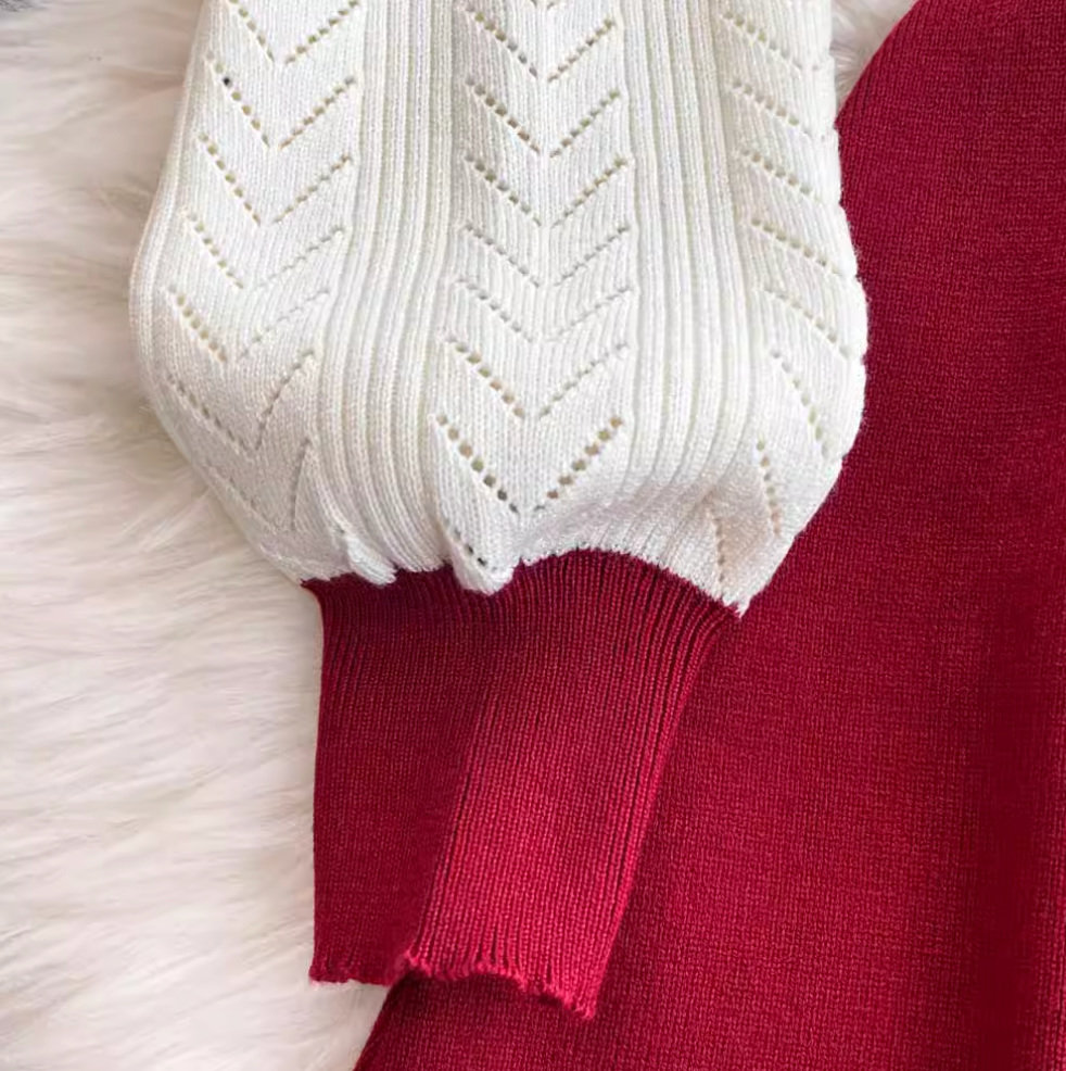 Faux Two-pieces Ruffled Patchwork Dress