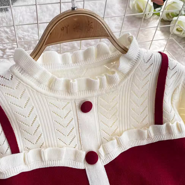 Faux Two-pieces Ruffled Patchwork Dress