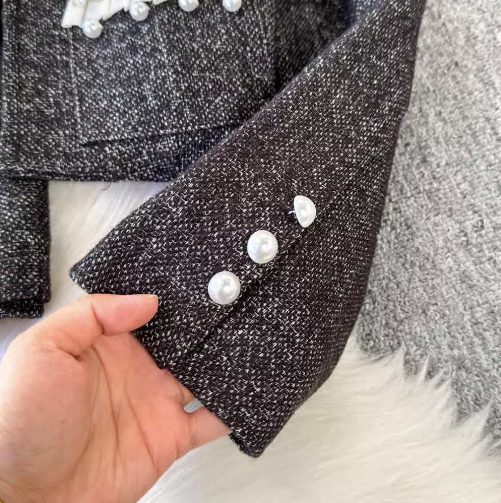 Elegant Blazer & Beaded Dress 2Pcs