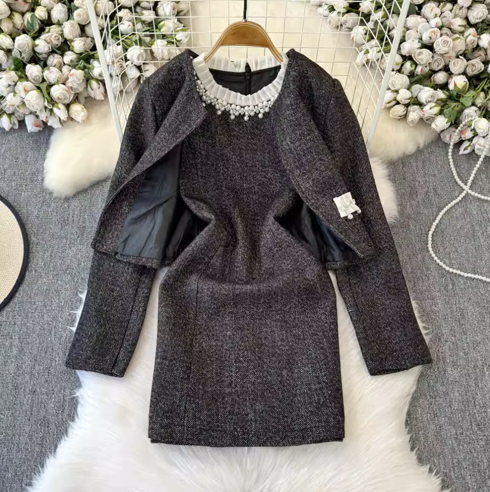 Elegant Blazer & Beaded Dress 2Pcs