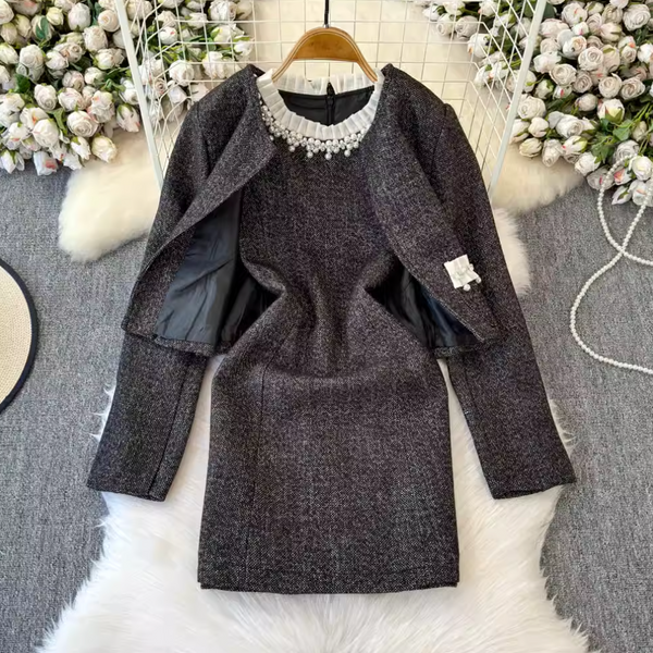 Elegant Blazer & Beaded Dress 2Pcs