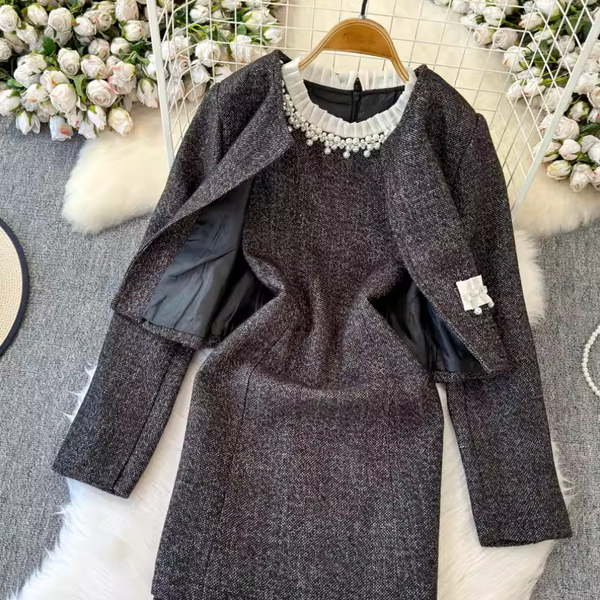 Elegant Blazer & Beaded Dress 2Pcs