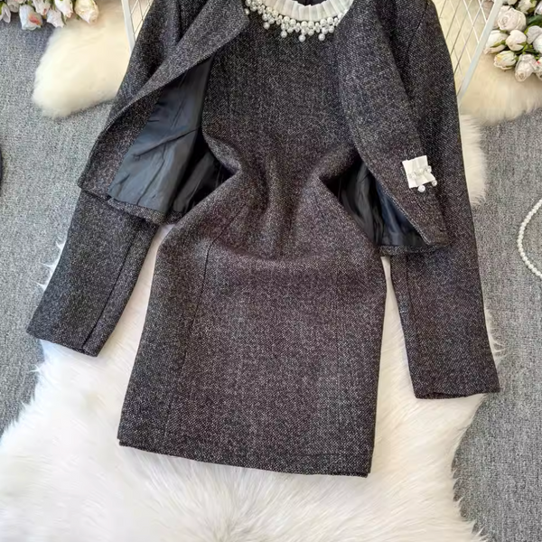 Elegant Blazer & Beaded Dress 2Pcs