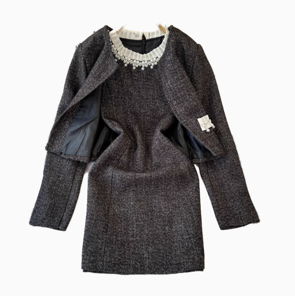 Elegant Blazer & Beaded Dress 2Pcs