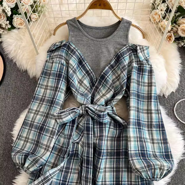 Vintage Plaid Printed Patchwork Dress