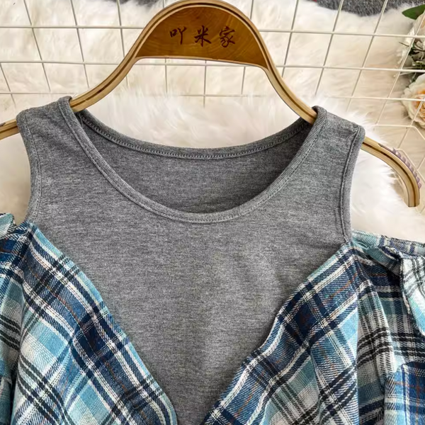 Vintage Plaid Printed Patchwork Dress
