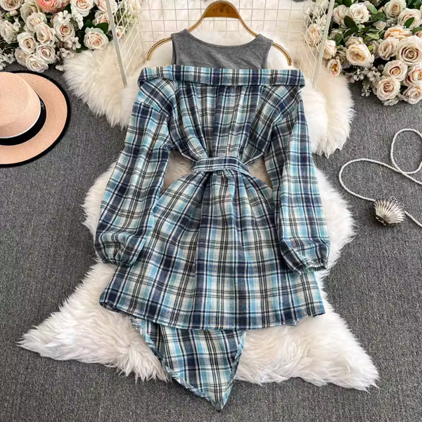 Vintage Plaid Printed Patchwork Dress