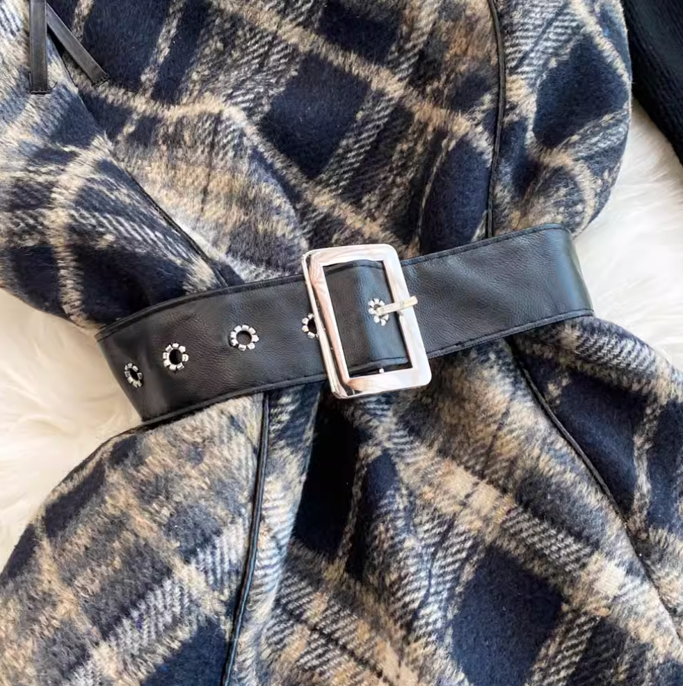 Plaid Slip Dress & Black Sweater 2Pcs