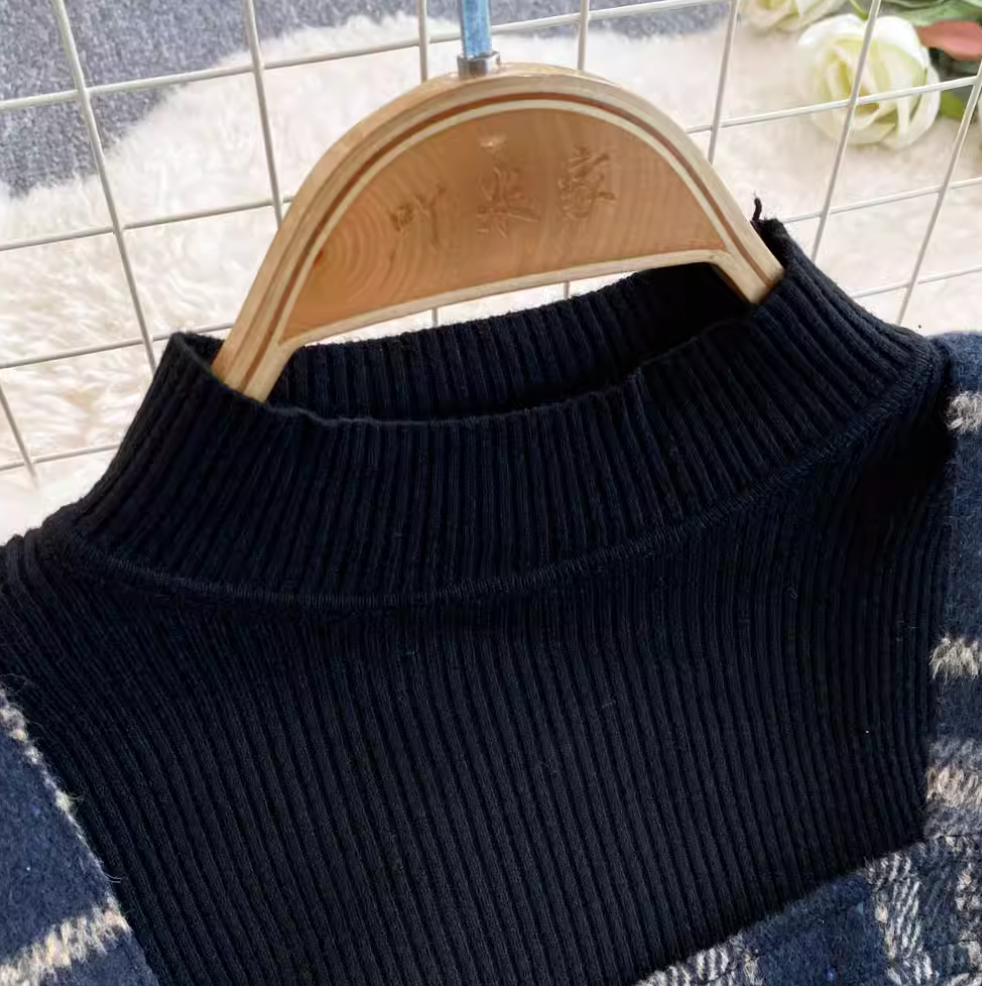 Plaid Slip Dress & Black Sweater 2Pcs