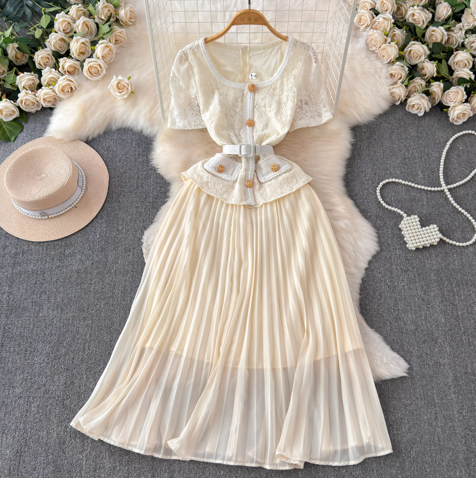 Fairy Lace Patchwork Apricot Dress