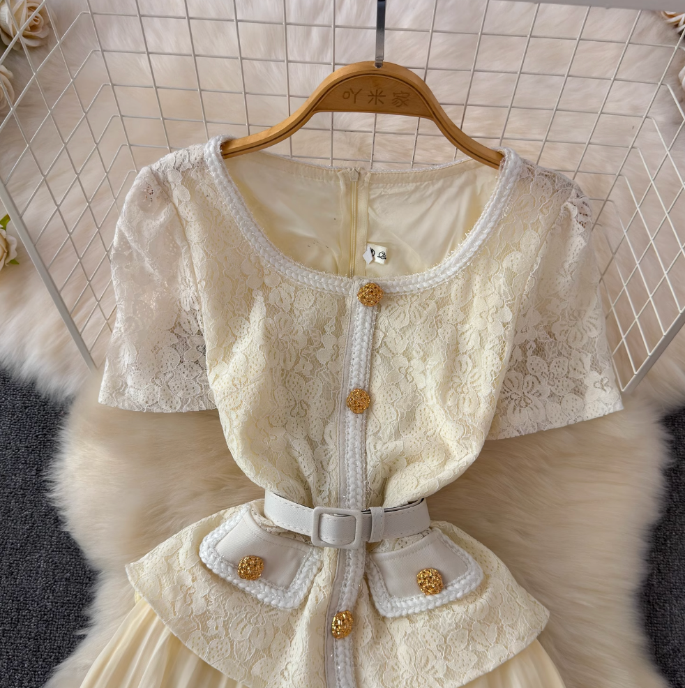 Fairy Lace Patchwork Apricot Dress