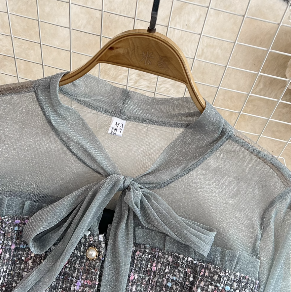 Lace-up Mesh Patchwork Tweed Dress