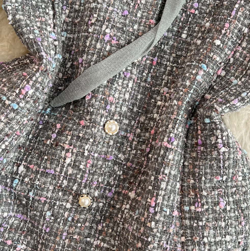 Lace-up Mesh Patchwork Tweed Dress
