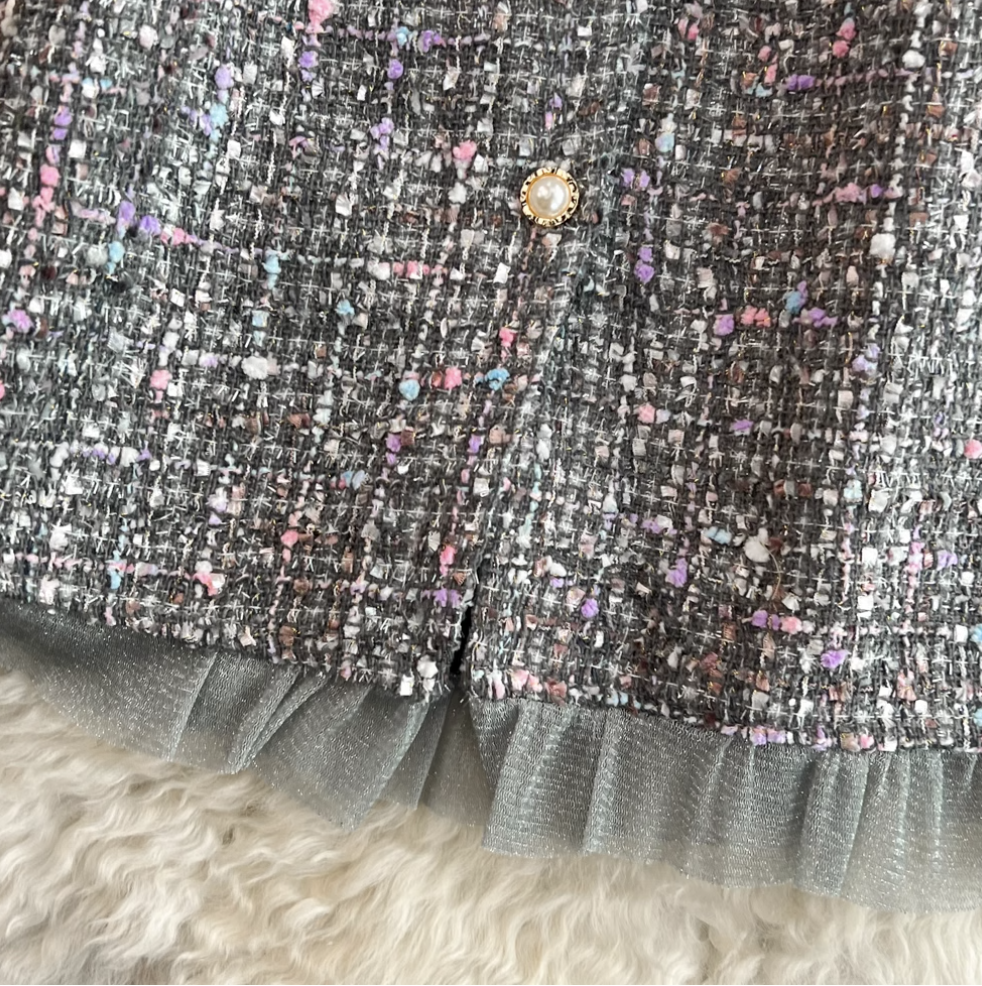 Lace-up Mesh Patchwork Tweed Dress