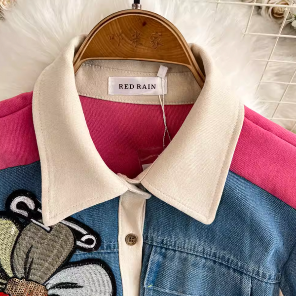 Vintage Color Blocking Denim Patchwork Dress