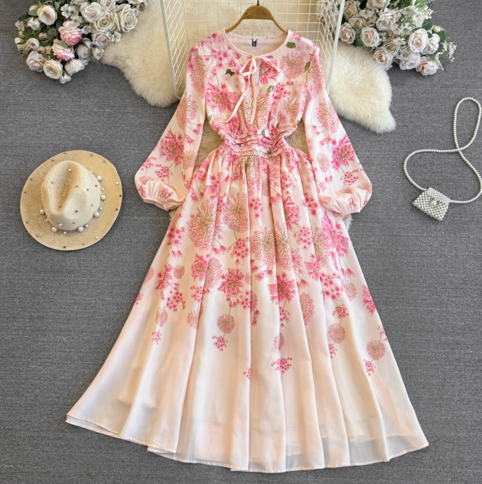 High-end Floral A-line Puffy Dress