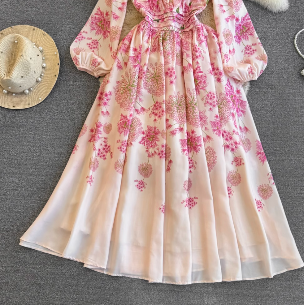 High-end Floral A-line Puffy Dress