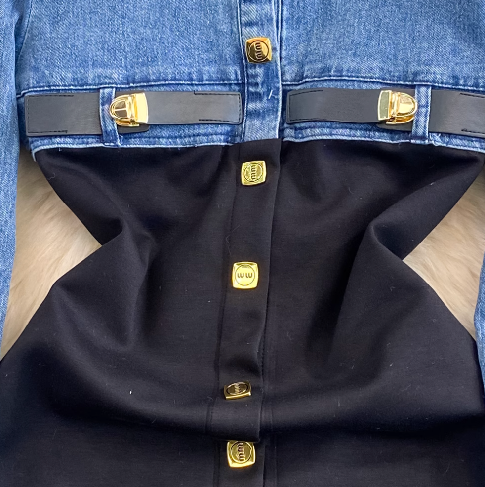 Faux Two-pieces Denim Patchwork Dress