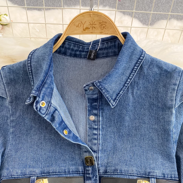 Faux Two-pieces Denim Patchwork Dress