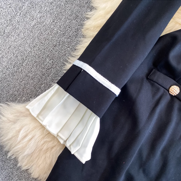 Korean Style Ruffled Lace Black Dress