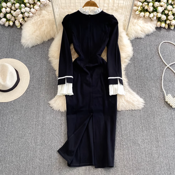 Korean Style Ruffled Lace Black Dress