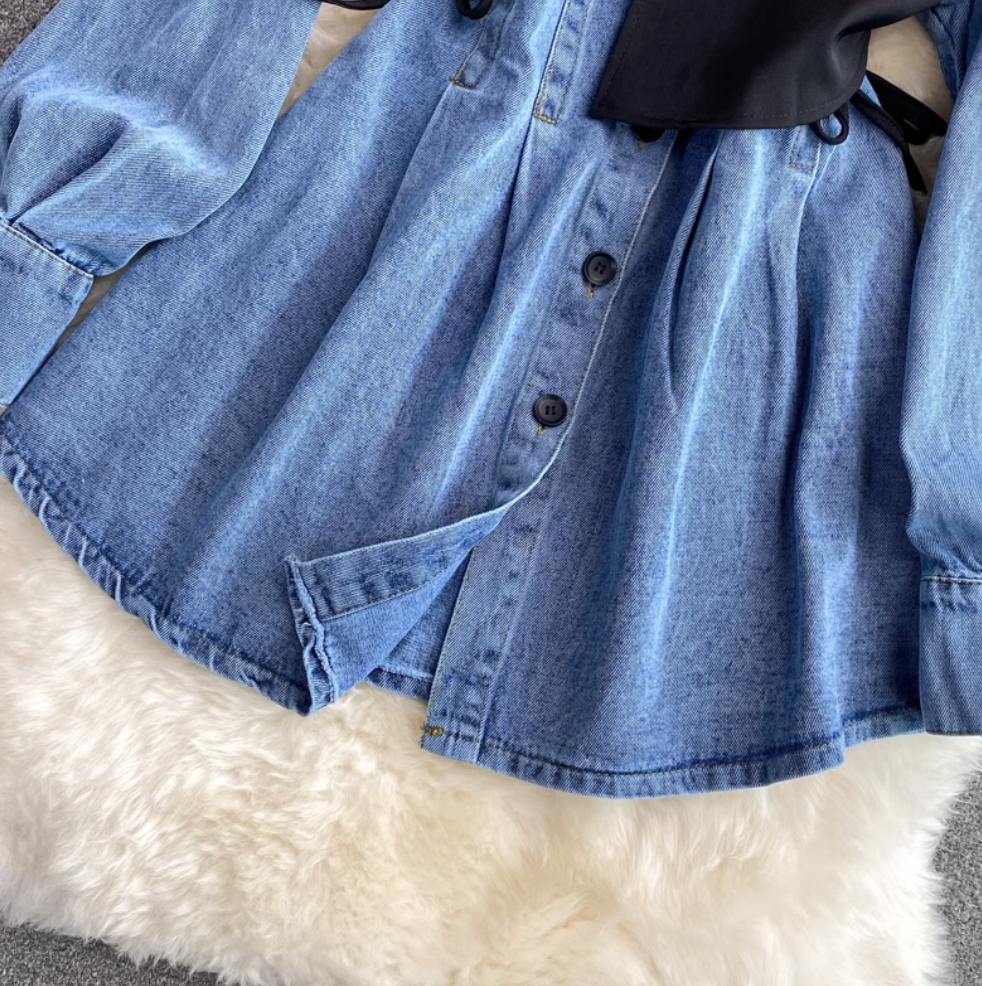 Chic Knitted Vest & Denim Dress 2Pcs